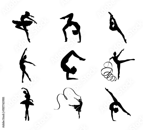 Silhouette of a woman dancing a ballet set. Black and white dancing woman silhouette vector illustration.