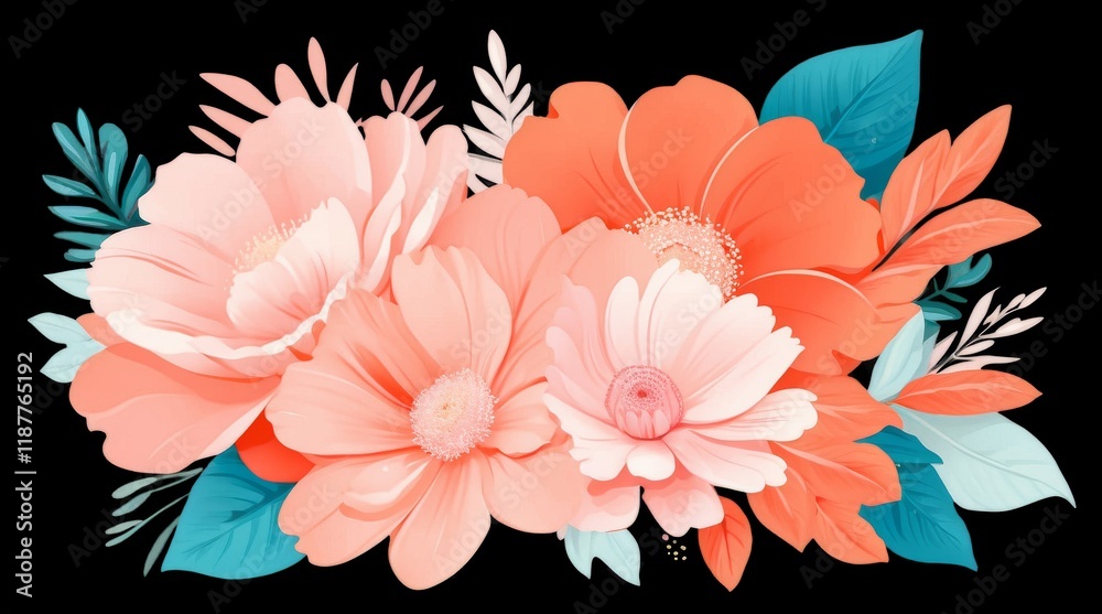 Fototapeta premium Vibrant Floral Arrangement with Botanical Elements in High Detail and Rich Colors