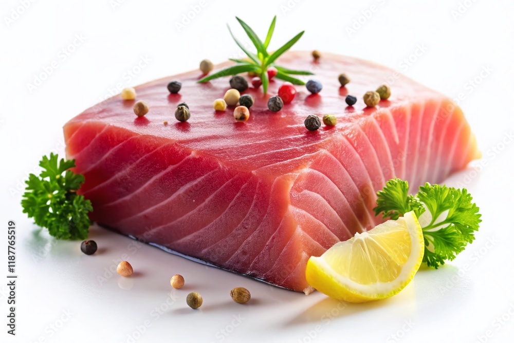 Fresh Raw Albacore Tuna Steak Isolated on White Background - Premium Seafood Image