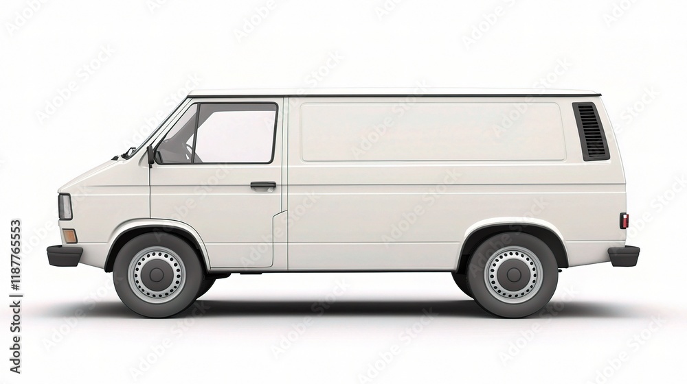 Classic White Van Side View Isolated on White Background
