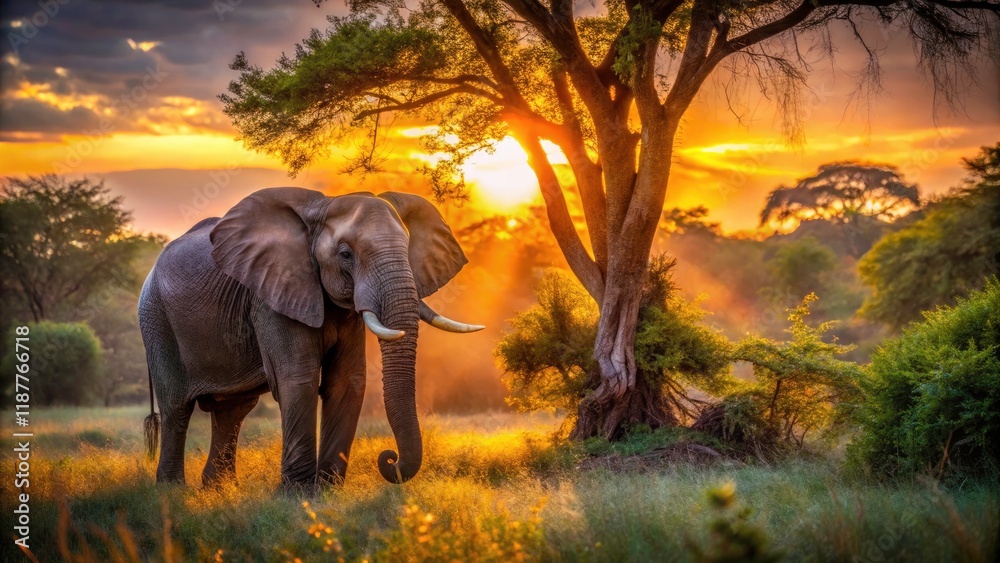 Fototapeta premium Majestic Elephant in Sunlight: A Symbol of Freedom and Natureâ€™s Harmony