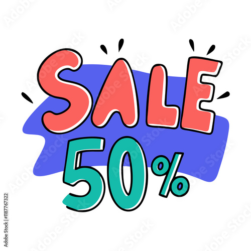 Sale 50% discount promotion with colorful lettering and background  