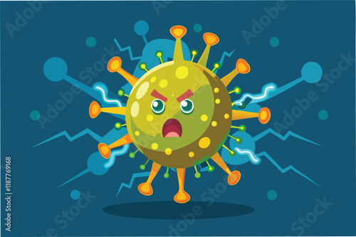 Vector of hmpv and covid virus particle with dynamic glowing spikes, spinning slowly, clean loopable animation hmpv and covid virus Clipart Vector