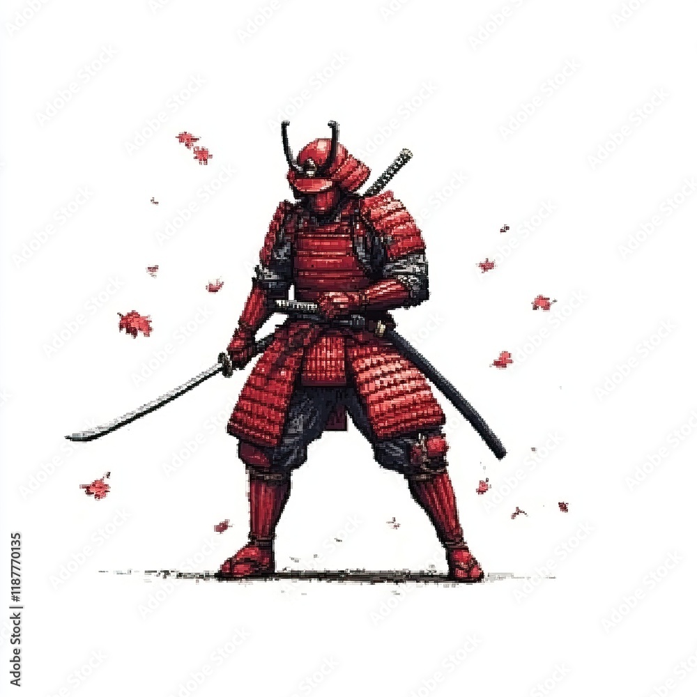 Crimson Samurai Stands Ready For Battle Amidst Falling Leaves Crimson Samurai Stands Ready For Battle Amidst Falling Leaves