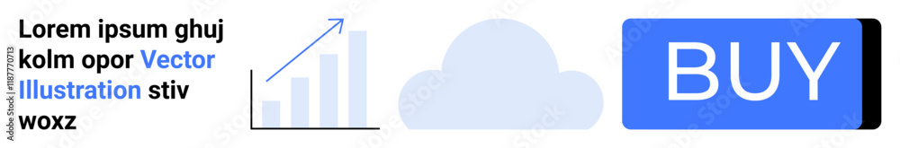 Text block in black and blue, upward trending graph, cloud symbol, blue BUY button. Ideal for e-commerce, business analytics, cloud computing, digital marketing, online shopping, UI design, user Text block in black and blue, upward trending graph, cloud symbol, blue BUY button. Ideal for e-commerce, business analytics, cloud computing, digital marketing, online shopping, UI design, user