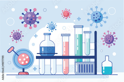 Medical laboratory background with subtle hmpv and covid virus imagery, clean white tones, and soft shadows hmpv and covid virus Clipart Vector