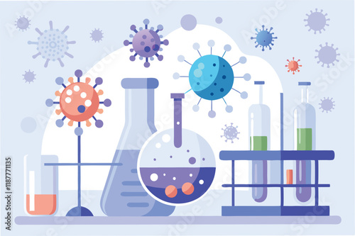 Medical laboratory background with subtle hmpv and covid virus imagery, clean white tones, and soft shadows hmpv and covid virus Clipart Vector