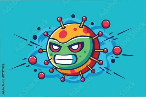 Mask illustration being drawn in strokes, with dynamic animations of hmpv and covid virus particles disappearing hmpv and covid virus Clipart Vector