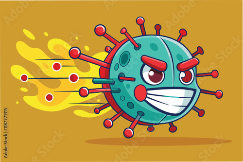 Mask illustration being drawn in strokes, with dynamic animations of hmpv and covid virus particles disappearing hmpv and covid virus Clipart Vector