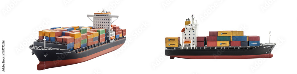 Two large cargo ships are shown side by side