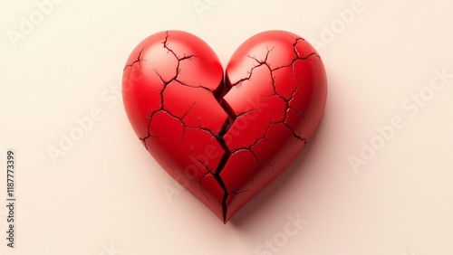 Wallpaper Mural A vivid red heart with jagged cracks against a soft, neutral background. Delicate shadows and tiny fallen fragments create a simple yet striking pattern symbolizing emotional vulnerability. Torontodigital.ca