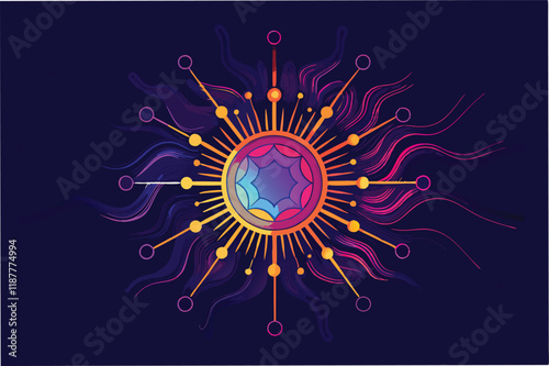 Abstract glowing lines forming the shape of hmpv and covid virus, set against dark futuristic gradient background hmpv and covid virus Clipart Vector