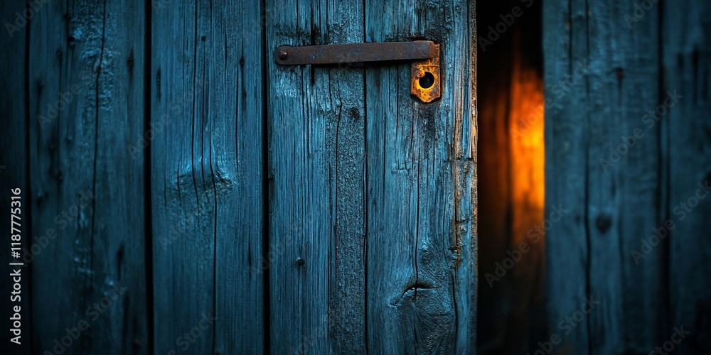 Rustic wooden door ajar, light inside, background Rustic wooden door ajar, light inside, background