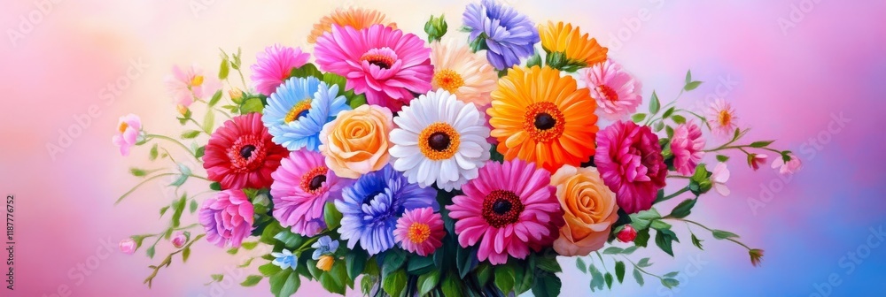 Vibrant Spring Bouquet - A colorful arrangement of gerbera daisies, roses, and carnations symbolizes joy, beauty, new beginnings, love, and celebration.
