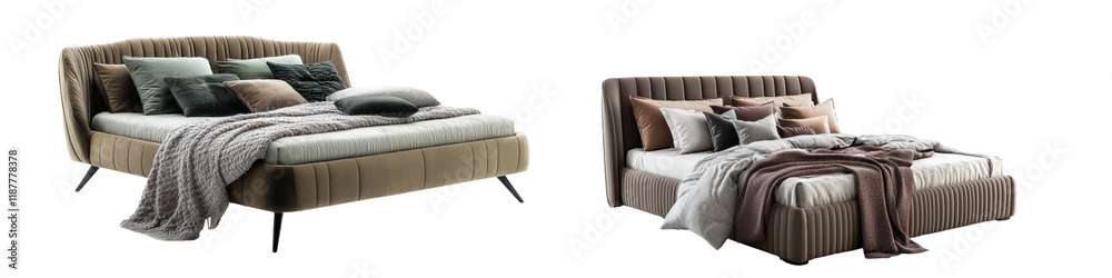 Two beds with pillows and blankets Two beds with pillows and blankets