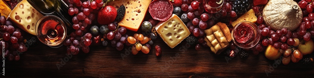 Gourmet cheese and fruit platter with wine. Gourmet cheese and fruit platter with wine.