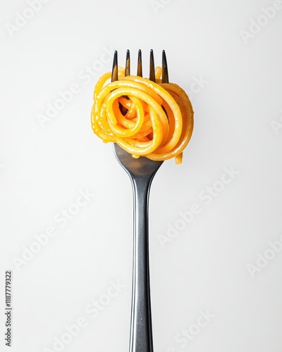 Deliciously Twisted Spaghetti on a Fork Captured in Minimalist Style Against a Light Background, Perfect for Food Blogs and Culinary Projects photo