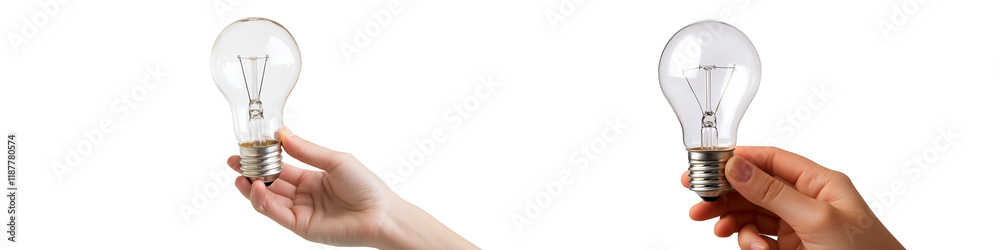 Two people holding light bulbs Two people holding light bulbs