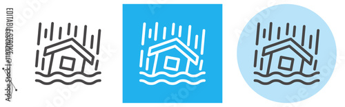 豪雨・洪水、自然災害｜ライン・アイコン　[線の編集可能]