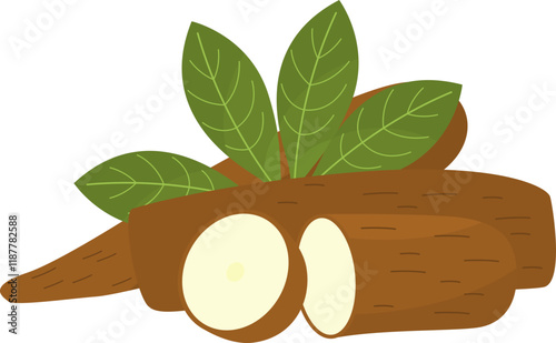 Manihot Esculenta Illustration, Cassava or Ubi Singkong