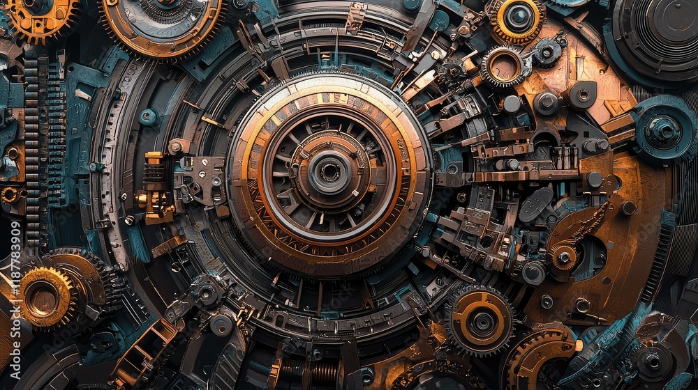 Intricate Steampunk Machinery with Gears and Cogs in Detail Intricate Steampunk Machinery with Gears and Cogs in Detail