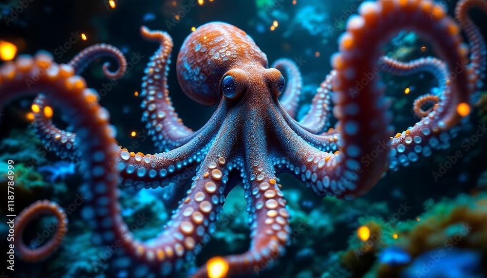 Obraz premium Oceanic Octopus: A Bioluminescent Deep-Sea Masterpiece
