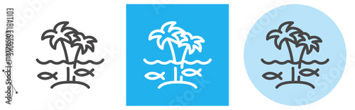 海面上昇、自然災害｜ライン・アイコン　[線の編集可能]