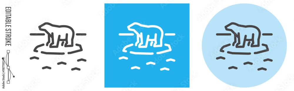 北極の氷溶解、自然災害｜ライン・アイコン　[線の編集可能]