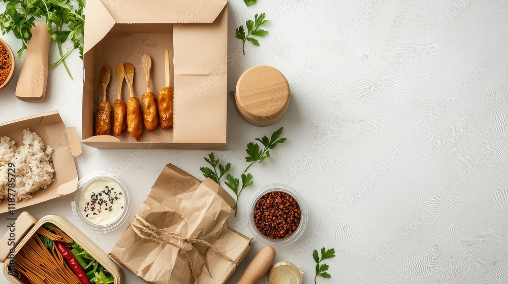 custom made wallpaper toronto digitalDelicious Asian Cuisine with Takeout Boxes and Fresh Ingredients