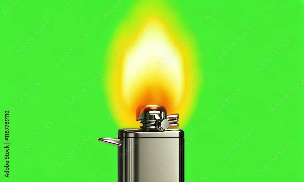 3D render lighter and fire animation on green chroma key background for graphic element 3D render lighter and fire animation on green chroma key background for graphic element
