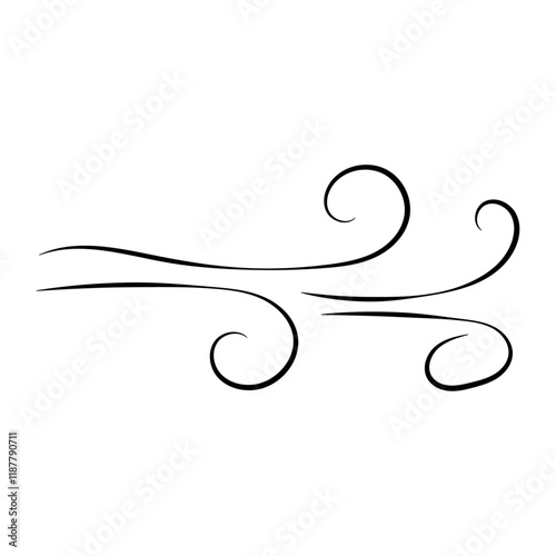 Doodle wind line sketch. Hand drawn doodle wind motion, air blow, swirl elements. Sketch drawn air blow motion, freshness, smoke flow art. Wind and air flow icons gusts. vector illustration