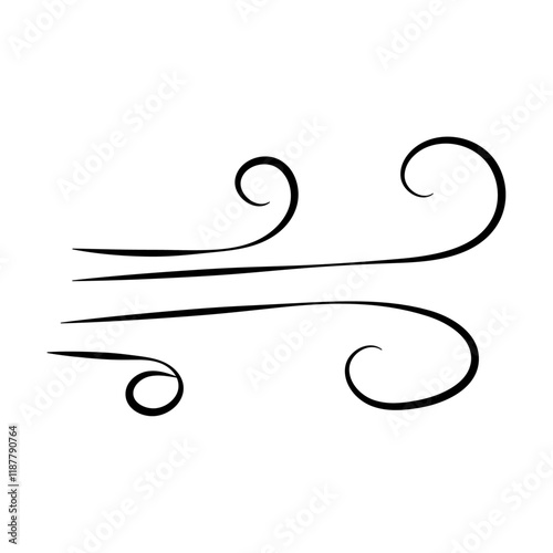 Doodle wind line sketch. Hand drawn doodle wind motion, air blow, swirl elements. Sketch drawn air blow motion, freshness, smoke flow art. Wind and air flow icons gusts. vector illustration