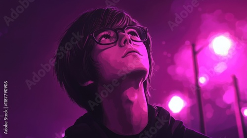Purple Night Portrait of a Stylish Person