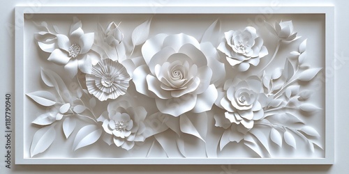 White paper flower art framed, wall decor