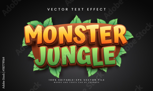 Monster jungle editable vector text effect, with tropical green concept.