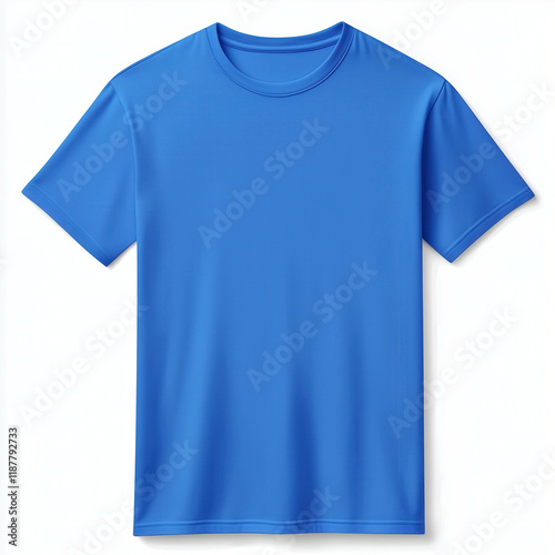 A plain blue t-shirt, isolated on a solid white background