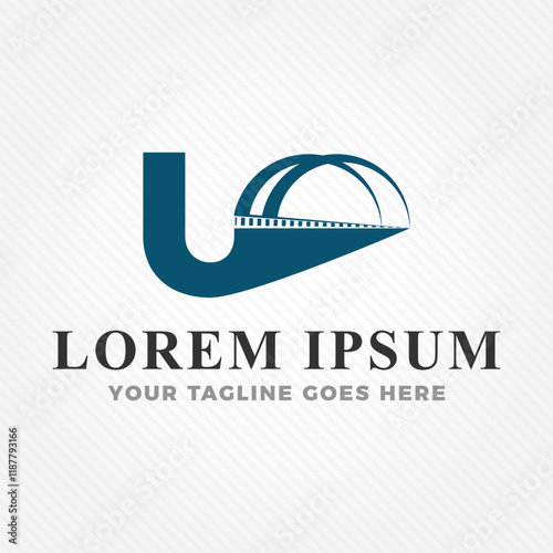 Famous bridge combined with initial letter J logo design template. Bridge logo design for business identity