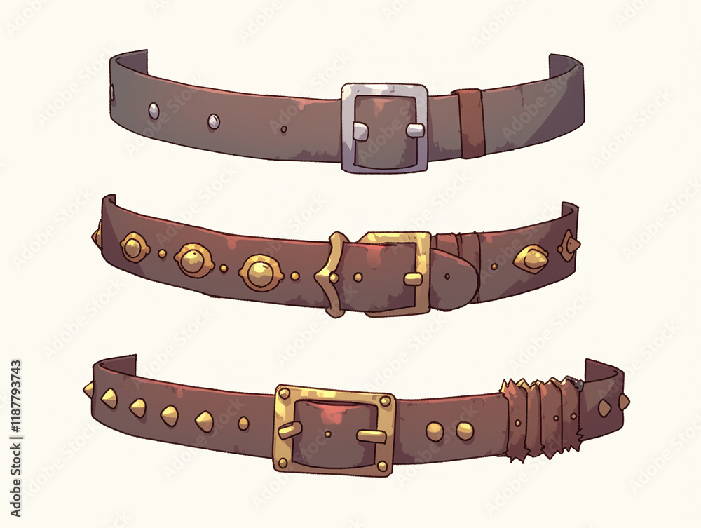 Fototapeta premium Stylish Leather Belts with Decorative Buckles