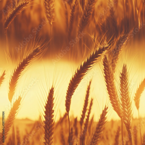 A golden hour sunset casting a warm, glowing light over a corn or wheat field