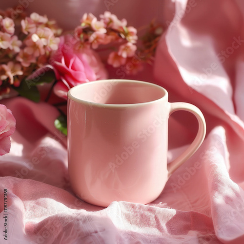 blush pink coffee mug product photography