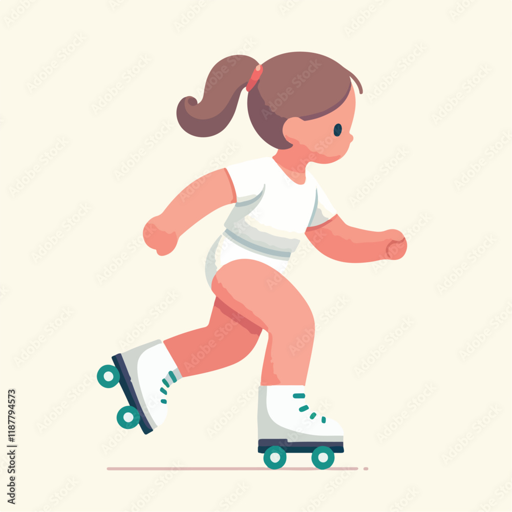 vector image of a small child playing on roller skates
