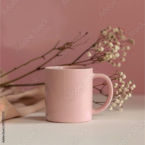 blush pink coffee mug product photography