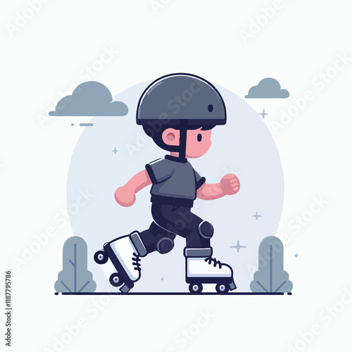 vector image of a small child playing on roller skates