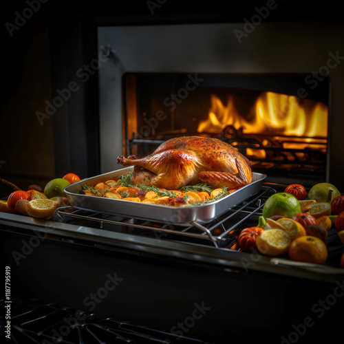 thanksgiving turkey coming out of the oven