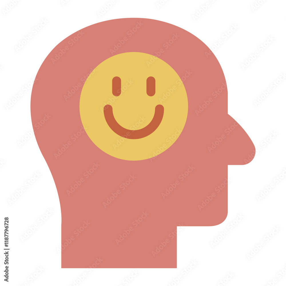 Head with happy smiley flat icon symbolizing optimism and positive thinking Head with happy smiley flat icon symbolizing optimism and positive thinking