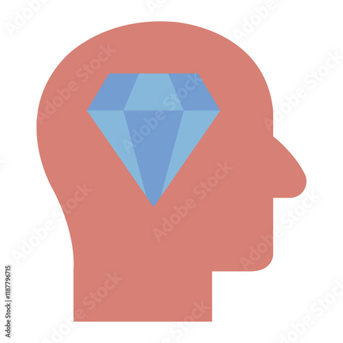 Head with diamond flat icon representing quality and high standards
