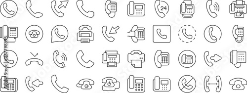 Pack of Vintage Phone Related Line Icons. Outline Signs for Graphic and Web Design, Apps, Adverts, Various Cards