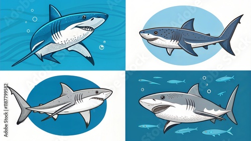 IllustrationsA Set of Shark Icon's photo