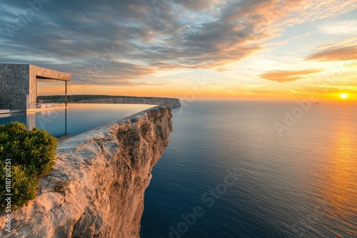 Cliffside Infinity Pool Sunset Luxury Villa Ocean photo