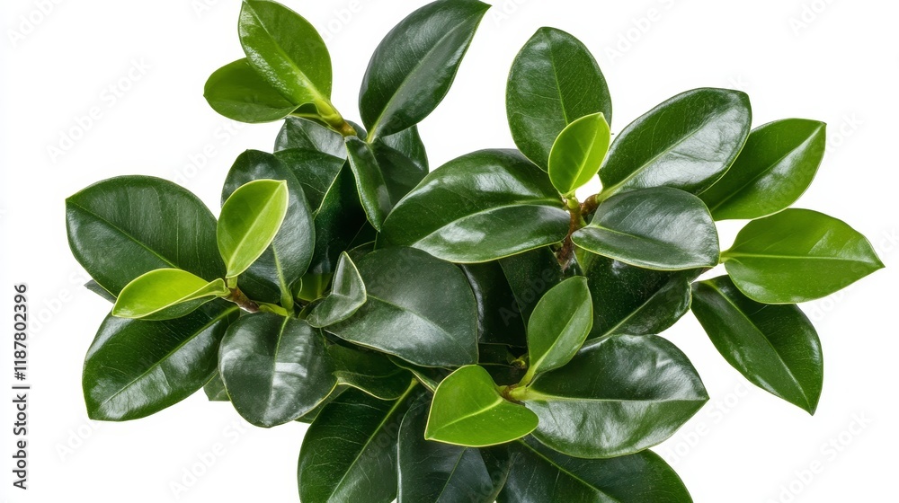 Glossy green leaves of ficus plant with white background Glossy green leaves of ficus plant with white background